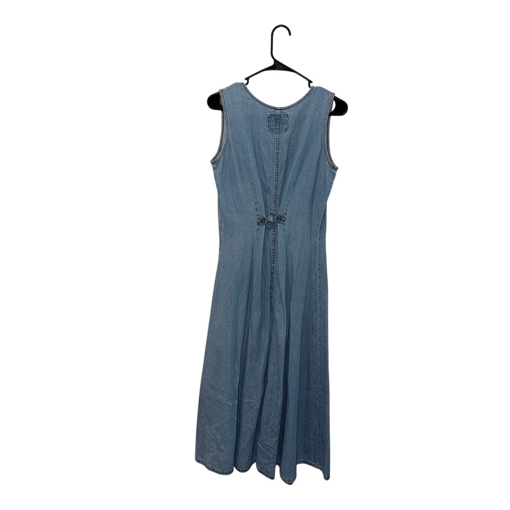 Vintage 90s Sostanza Denim Maxi Dress Medium Light Wash Button Front Sleeveless - Picture 2 of 5